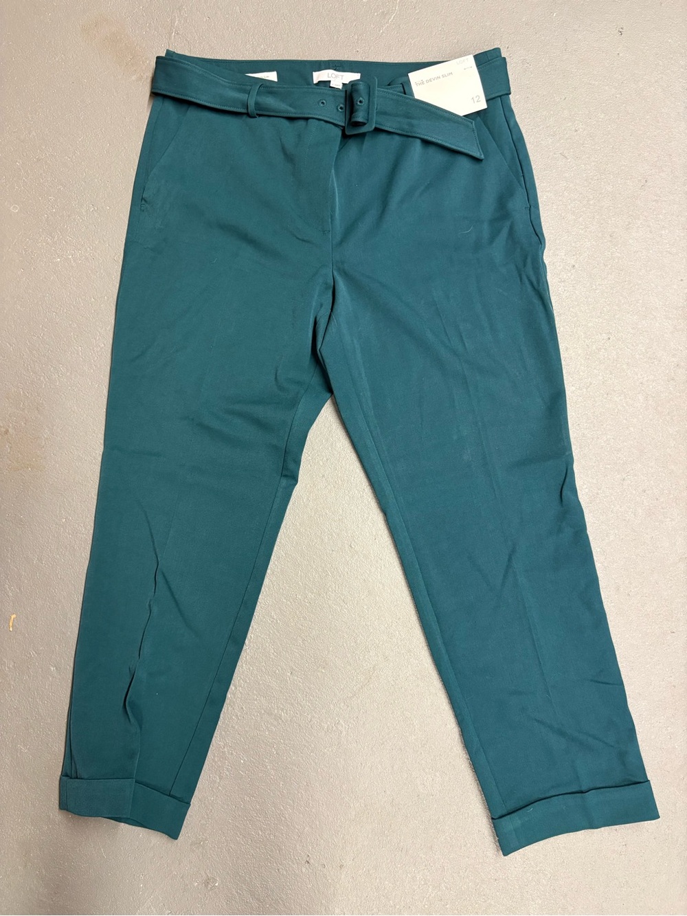 LOFT Teal Belted Cropped Tapered Pants